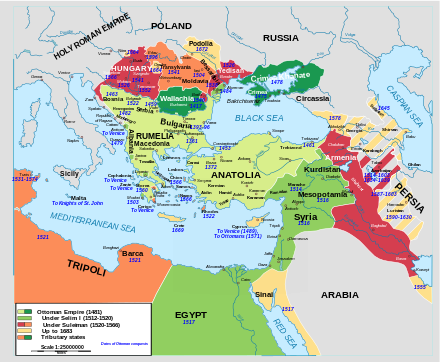 A map of the territorial expansion of the Ottoman Empire