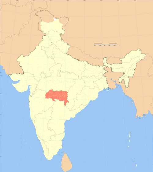 Map of India with Vidarbha highlighted in red