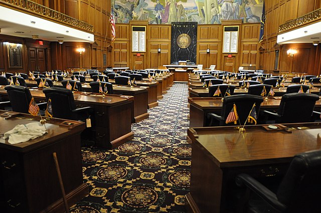 Image: Indiana House of Representatives Chamber, Indiana Statehouse, Indianapolis, IN