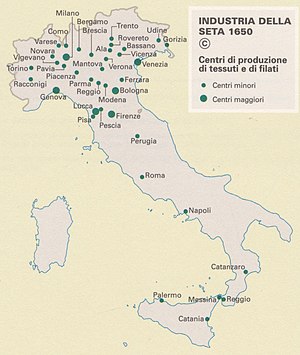 300px industria seta 1650 italia   map early industrialization 1992   touring club italiano cart tem 073