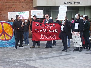 An IWW protest at Binghamton University in 2009