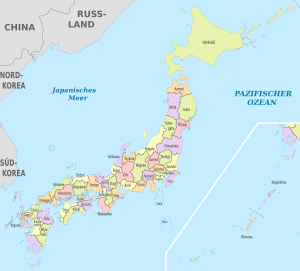 Japan (+Kuril Islands hatched), administrative divisions - de - colored.svg