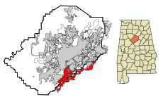 Jefferson County Alabama Incorporated and Unincorporated areas Hoover Highlighted.svg