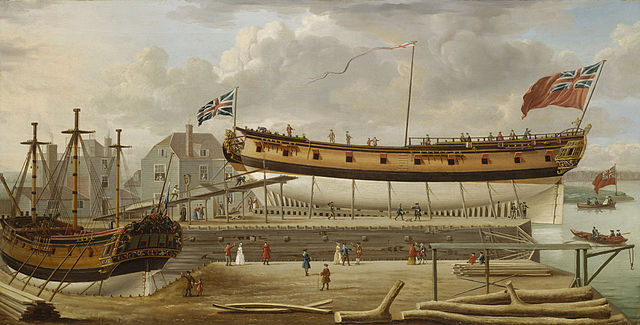 The docks at Rotherhithe, where Active was constructed in 1757–58.