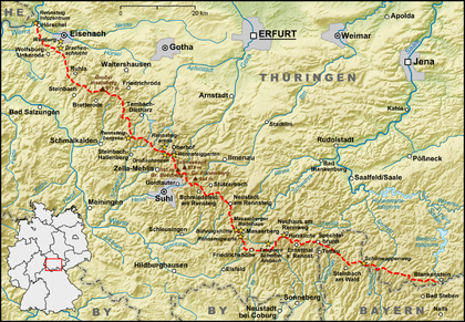 Map of the Rennsteig trail Karte Verlauf Rennsteig.png