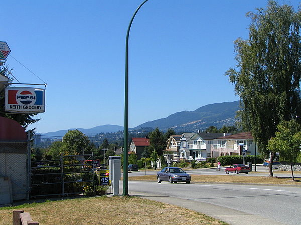 Keith Road looking west, with Hollyburn Mtn in the distance