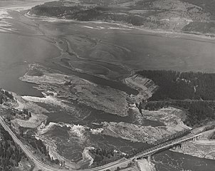 Freilegung der Kettle Falls 1969 beim Ausbau der Grand-Coulee-Talsperre