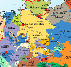 Kurfurstendömet Braunschweig-Lüneburgs läge i Nordtyskland.