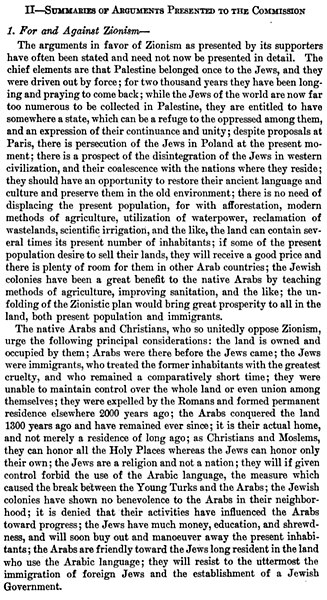 File:King Crane Commission 1919 Summary of Arguments Presented to the Commission For and Against Zionism.jpg