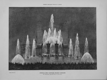 Krizikova fountain in 1891 by Karel Liebscher Krizik Fountain 1891 Liebscher.png