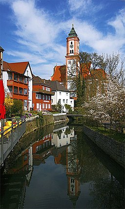 Krumbach (Schwaben), Partie an der Kammel mit Blick auf die Stadtkirche