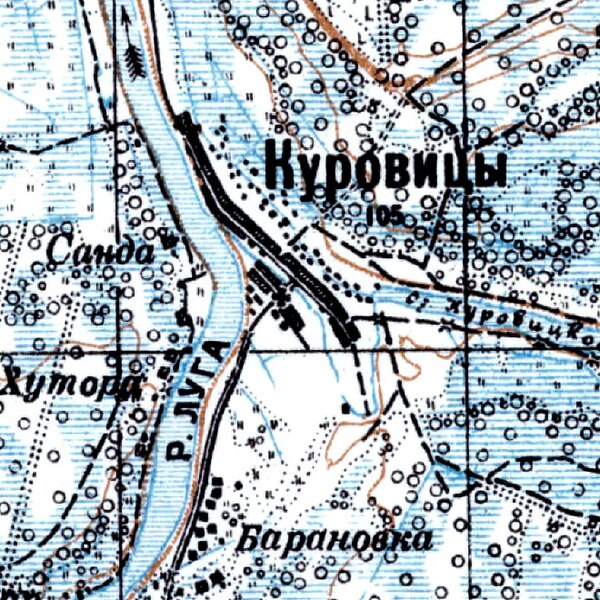 Деревня Куровицы на карте 1931 года