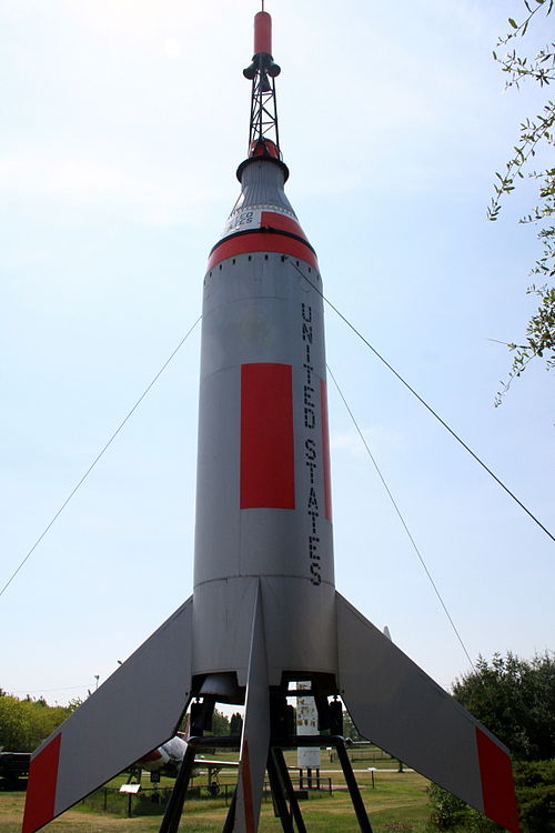 An unflown Little Joe booster (backup for LJ-2) along with the boilerplate capsule on display at the Air Power Park in Hampton, Virginia