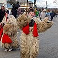 Little boy wearing a "bear" costume in a traditional New Year celebration in Romania