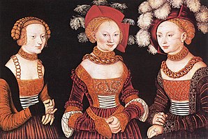 1535. Lucas Cranach d. Ä. Saxon Princesses Sibylla, Emilia and Sidonia.