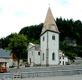 Rekonstruierter Kirchturm in Uggowitz