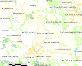 Mapa obce Aïcirits-Camou-Suhast