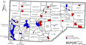 Map of Crawford County Pennsylvania With Municipal and Township Labels.png
