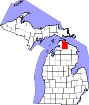 Map of Michigan highlighting Cheboygan County.svg