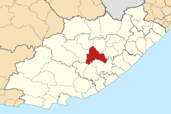 Kaart van Suid-Afrika wat Voormalige Lukhanji in Oos-Kaap aandui