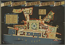 Affiche en couleurs représentant le plan général de l'exposition avec indication des pavillons et des portes.