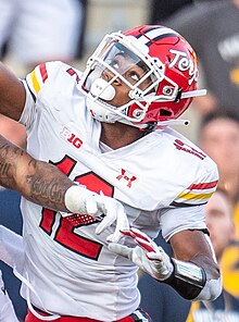Maryland Terrapins defensive back Tarheeb Still defends a pass against West Virginia at Capitol One Field on September 4th (51427481531) (cropped).jpg