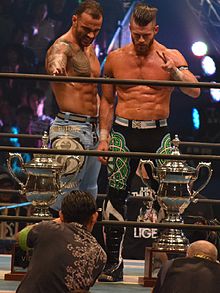 Ricochet and Matt Sydal upon winning the tournament in 2015 Matt Sydal and Ricochet Super Junior Tag Tournament Winners.JPG