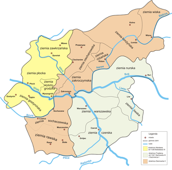 The map of the political division of Masovia between 1313 and 1345, including the Duchy of Płock.