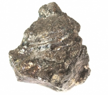 Melonite and Calaverite, Kambalda, Coolgardie Shire, Western Australia. Melonite is a rare nickel telluride. This is a showy, solid foliated mass of lustrous, slightly iridescent melonite with a bit of brassy, golden pyrite on one side from this major nickel producing area. Melonite-587385.png