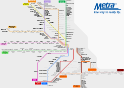 Schematic of Metra's routes, as well as the South Shore Line. This schematic is not to scale.