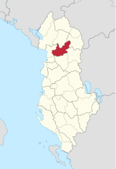 Merdita ilçesinin Arnavutluk'taki konumu
