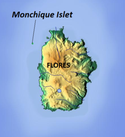 Lägeskarta, Monchiqueön strax väster om Flores.