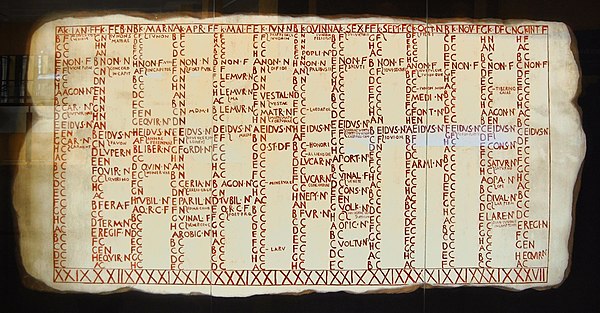 A reproduction of the Fasti Antiates Maiores, a painted wall-calendar from the late Roman Republic