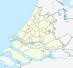Mapa konturowa Holandii Południowej, w centrum znajduje się punkt z opisem „Uniwersytet Techniczny w Delfcie”