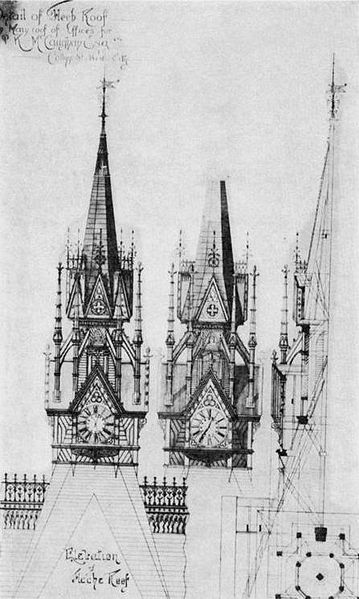 Pitt's details for the roof and tower fleche of the Olderfleet