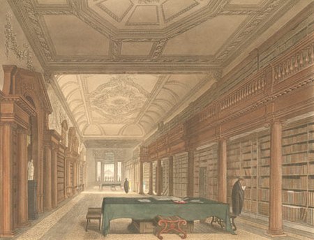 The library of Christ Church, Oxford, by an unknown artist, from Rudolph Ackermann's History of Oxford (1813)