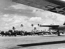 Newly arrived P-47 Thunderbolts lined up in a maintenance area at Agana Airfield on March 28, 1945 P-47 Thunderbolts - Agana Airfield - Guam.jpg