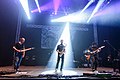 Wide angel shot of german Jazz-Metal group Panzerballett members Joe Doblhofer (Guitar), Alexander von Hagke (Saxophone) and Jan Zehrfeld (Guitar) during a live performance at Wacken Open Air (2016), Bokelrehmer Weg, (DEU) /// leokr.de for Wikimedia Commons