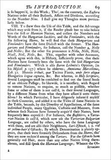 Philipp Johann von Strahlberg about the kinship of Finnish and Hungarian language, in his book An historico-geographical description of the north and east parts of Europe and Asia 1738. London.png