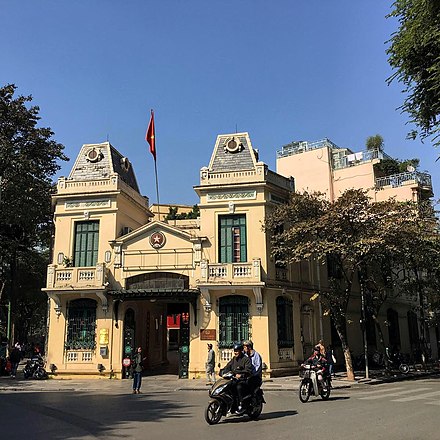 A local police station in a French Colonial building by Hoàn Kiếm lake
