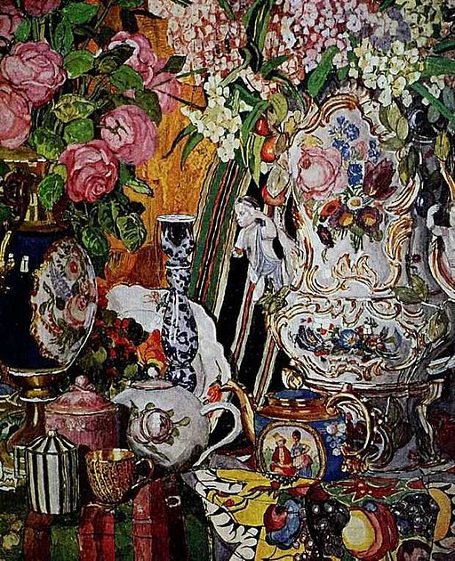 Porcelain and flowers by A.Golovin (1915)