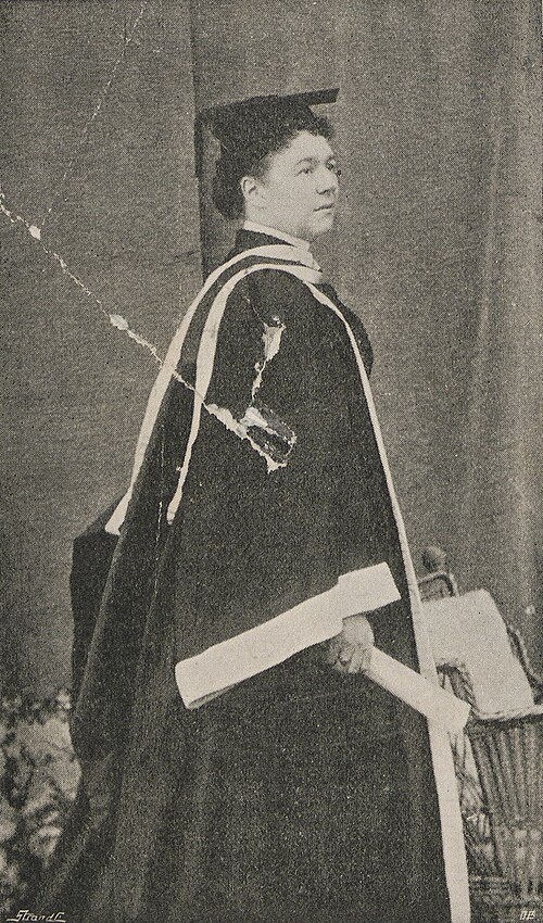 Lady Aberdeen was the first woman to receive an honorary degree in Canada. She is shown here in Queen's University robes.