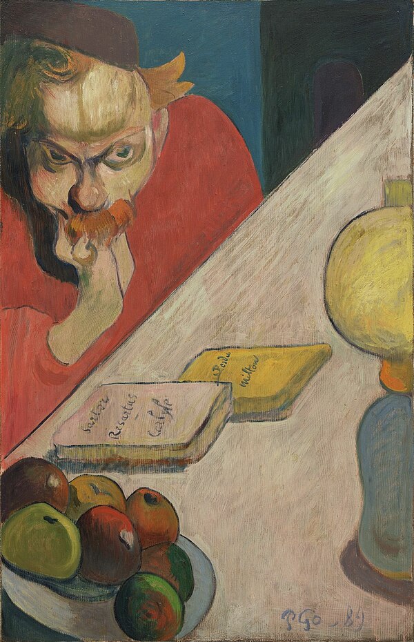 Portrait of Meijer de Haan by Paul Gauguin, 1889, with Haan's copy of Sartor Resartus in the foreground