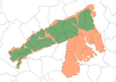 מפת המורשת העולמית של אונסק"ו. אזור הליבה ירוק, אזור החיץ הוא כתום