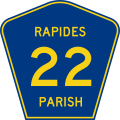 English: Rapides Parish Route 22 shield in Louisiana. Based upon Image:US_DOT_FHWA_MUTCD_SHS_2004_3-7_M1-6_450x450mm_00.svg. Edited in w:Inkscape.