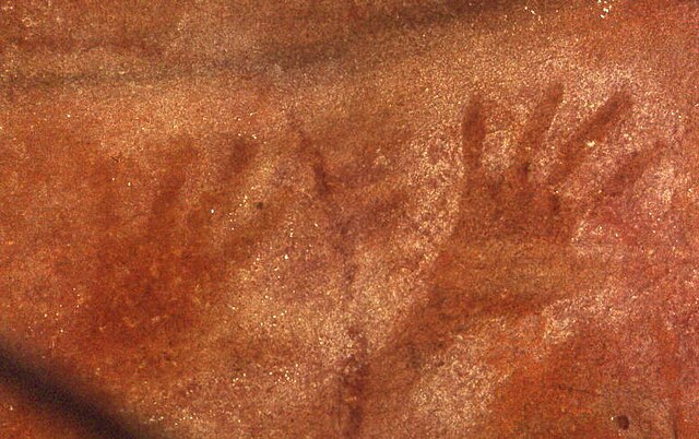 Aboriginal hand stencils in Red Hands Cave, near Glenbrook