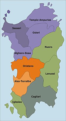 Arcidiecéze Cagliari na mapě