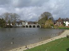 The seven-arched bridge over the River Avon River Avon and bridge at Fordingbridge.JPG