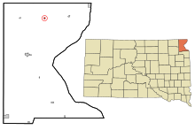 Roberts County South Dakota Sisällytetyt ja rekisteröimättömät alueet New Effington Highlighted.svg
