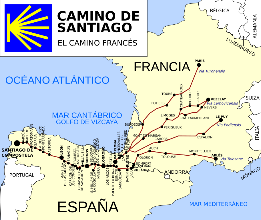 Sollozos Repeler átomo Archivo:Ruta del Camino de Santiago Frances.svg - Wikipedia, la  enciclopedia libre